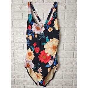 Floral One Piece Swimsuit DREAMSUIT by Miracle Brands Black Adjustable Straps 14